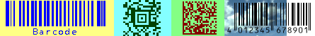 Barcode EAN, Code 39, Code 128, PDF 417, Datamatrix, Maxicode, Aztec