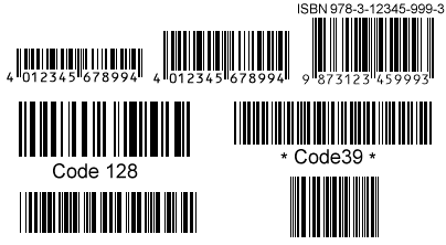 Code EAN 13, Code 128, Code 39